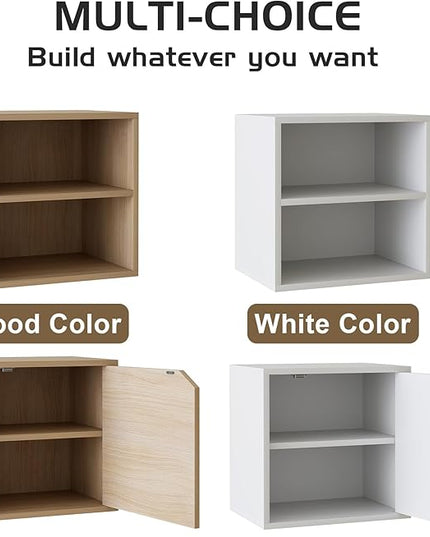 Storage Cube 2 Tires Natural Stackable Storage Shelf with Door, Cubby Organizer Wooden Display Shelf Closet Organizer,Modern Cubical Bookcase Small Storage Cabinet for Living Room Bedroom - LeafyLoom