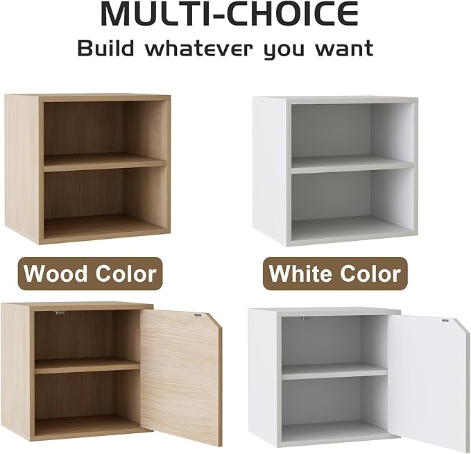 Storage Cube 2 Tires Natural Stackable Storage Shelf with Door, Cubby Organizer Wooden Display Shelf Closet Organizer,Modern Cubical Bookcase Small Storage Cabinet for Living Room Bedroom - LeafyLoom