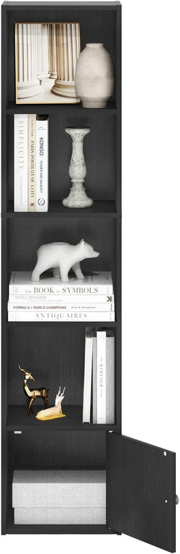 Furinno Luder Shelf Bookcase with 1 Door Storage Cabinet, Blackwood - LeafyLoom
