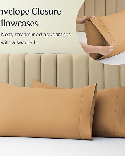 LuxClub Twin XL Sheets - Soft Twin Bed Sheets for-Boys-and-Girls-4 PC Deep Pockets 18" Eco Friendly Wrinkle Free-Kids-Fitted Sheets Machine Washable Hotel Bedding Silky Soft - Gold Twin XL - LeafyLoom