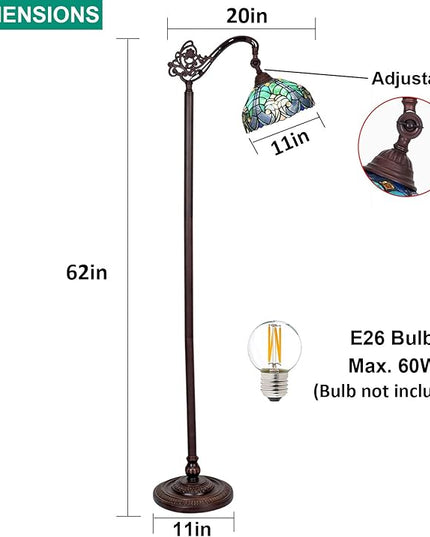 Tiffany Reading Floor Lamp,Stained Glass Gooseneck Floor Light for Reading,Antique Style Tall Standing Lamp for Living Room Bedroom and Office - LeafyLoom