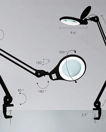 Neatfi (New Model) Bifocals 1,200 Lumens Super LED Magnifying Lamp with Clamp, 8D + 20D, Dimmable, 5 Inches Diameter Lens, Adjustable Arm Utility Clamp (8 Diopter + 20 Diopter, Black) - LeafyLoom