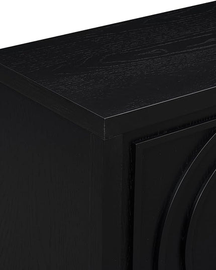 Retro Sideboard with Circular Groove Design Round Metal Door Handle,Wooden Buffet Cabinet,W/Adjustable Shelves & Open Countertop,for Entrance Living Dinning Room,Black, 60" - LeafyLoom