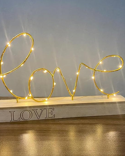 GUOCHENG Love Alphabet Letter Light Battery Operated LED Table Lamps Love Romantic Decorative Mood Lights Starry String Night Light, Wedding Christmas Bedroom Decor(Metal Love) - LeafyLoom