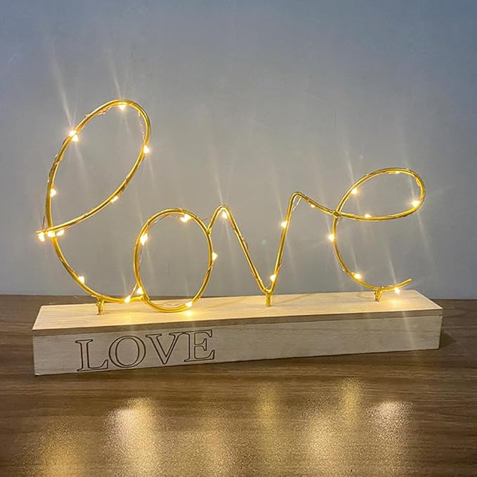 GUOCHENG Love Alphabet Letter Light Battery Operated LED Table Lamps Love Romantic Decorative Mood Lights Starry String Night Light, Wedding Christmas Bedroom Decor(Metal Love) - LeafyLoom