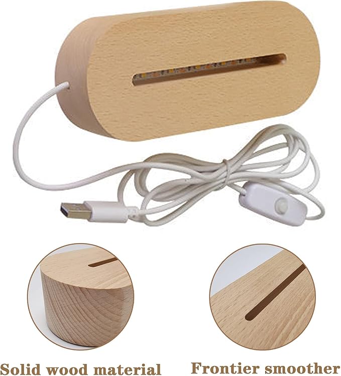 2Pack 6 inch Oval Wood Display Pedestal,Wooden Led Lights Display Base for Acrylic and Plexiglass,Wood Night LED Light Lamp Base - LeafyLoom