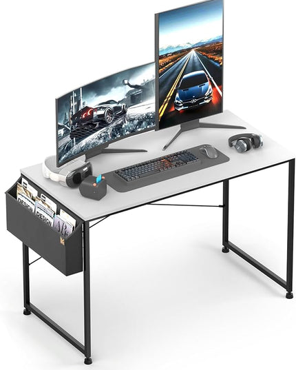 MoNiBloom Computer Desk 47 Inches with A Storage Bag, Student Laptop Writing Desks for Samll Space Home Office, White - LeafyLoom