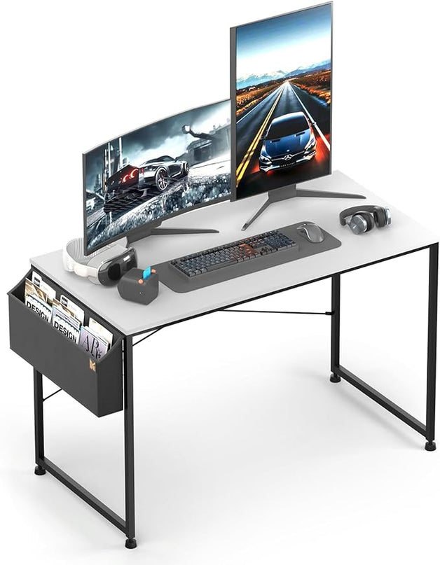 MoNiBloom Computer Desk 47 Inches with A Storage Bag, Student Laptop Writing Desks for Samll Space Home Office, White - LeafyLoom