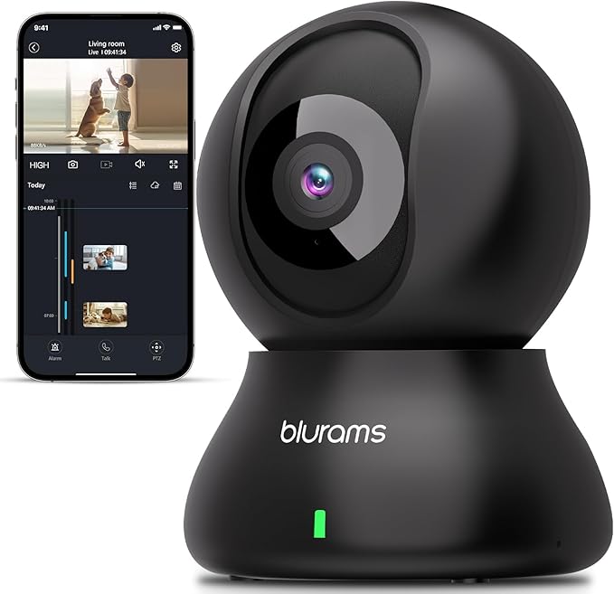 blurams Security Camera, 2K Indoor Camera 360° Pet Camera for Home Security with Phone App, Motion Tracking, 2-Way Audio, IR Night Vision, Siren, Compatible with Alexa & Google Assistant(2.4GHz ONLY) Blurams