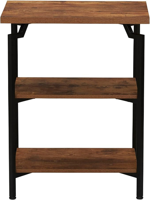 Household Essentials Crown Narrow 3 Shelf Open Storage Bookshelf Rustic Hickory Wood Grain and Black Metal - LeafyLoom
