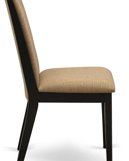 East West Furniture ESLA3-BCH-47 Eden 3 Piece Modern Dining Set Contains a Round Wooden Table with Pedestal and 2 Light Sable Linen Fabric Upholstered Chairs, 30x30 Inch, Black & Cherry - LeafyLoom