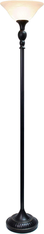 Elegant Designs LF2001-RBW 1 Light Torchiere Floor Lamp with Marbelized White Glass Shade, Restoration Bronze and White - LeafyLoom