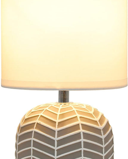 Simple Designs LT1137-TAU 10.43" Petite Contemporary Webbed Waves Base Bedside Table Desk Lamp w White Fabric Drum Shade for Home Decor, Bedroom, Living Room, Entryway, Office, Taupe - LeafyLoom