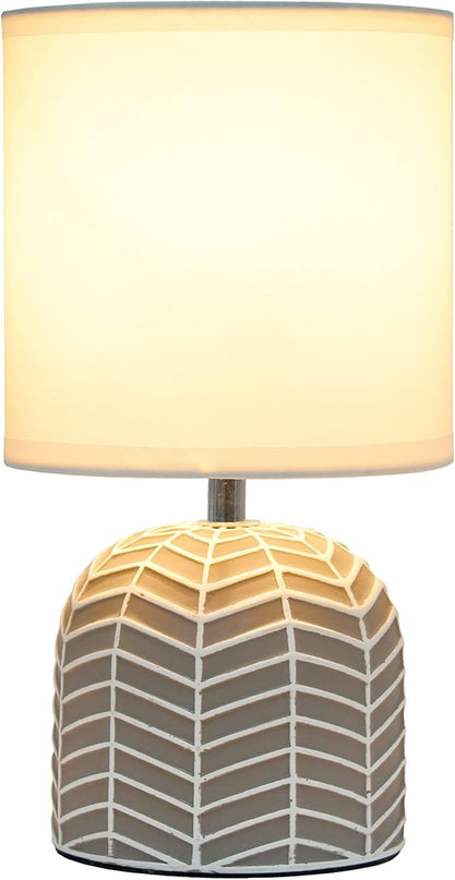 Simple Designs LT1137-TAU 10.43" Petite Contemporary Webbed Waves Base Bedside Table Desk Lamp w White Fabric Drum Shade for Home Decor, Bedroom, Living Room, Entryway, Office, Taupe - LeafyLoom