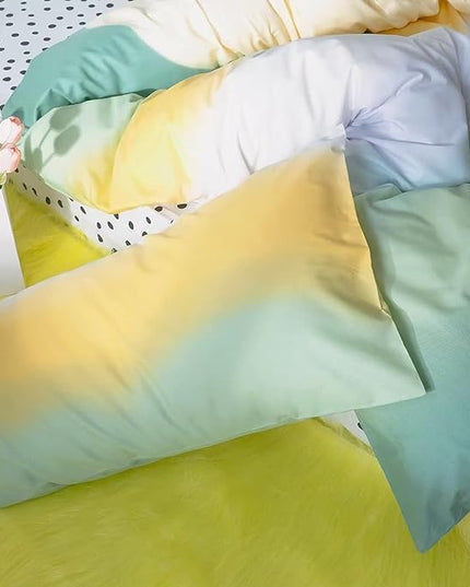 Green Gradient Comforter Set King Sage Green and Yellow Rainbow Bedding Comforter Set Multicolor Yellow Light Green Bedding Set Cotton Blanket Quilts Rainbow Color Comforter Set for King Bed - LeafyLoom