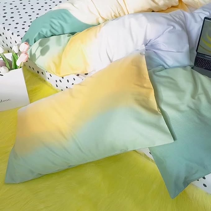 Green Gradient Comforter Set King Sage Green and Yellow Rainbow Bedding Comforter Set Multicolor Yellow Light Green Bedding Set Cotton Blanket Quilts Rainbow Color Comforter Set for King Bed - LeafyLoom
