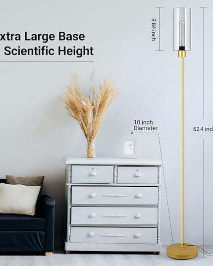 BoostArea Floor Lamp for Living Room, Gold Modern Standing Lamp Stand Up Lamp with Glass Lampshade, Simple Design Floor Lamp Pole Lamp Tall Lamps for Bedroom, Living Room, Office, Kids Room, Reading - LeafyLoom