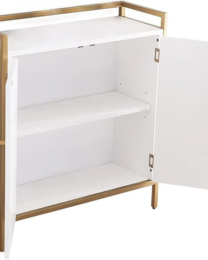 Leick Home 9200-WTGL Claudette Mixed Metal and Wood Foyer Hall Cabinet, White/gold - LeafyLoom