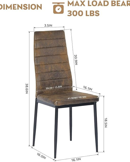 PU Leather Chair Set of 4, High Back Dining Seat with Soft Padded & Foot Cap Protection for Home Kitchen Living Room, 300lbs Capacity, Brown - LeafyLoom