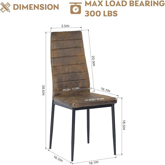 PU Leather Chair Set of 4, High Back Dining Seat with Soft Padded & Foot Cap Protection for Home Kitchen Living Room, 300lbs Capacity, Brown - LeafyLoom