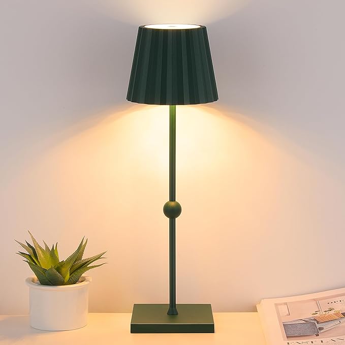 GGOYING Cordless Table Lamp,5200mAh Rechargeable Battery LED Lamp with 3 Color Stepless Dimmable, Modern Portable LED Desk Lamp Night Light(Hunter Green) - LeafyLoom