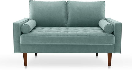 Velvet Furniture for Small Spaces, Mid-Century Modern Loveseats for Living Room, Love Seat Couch Sofas, 58 Inches, Aqua Turquoise - LeafyLoom