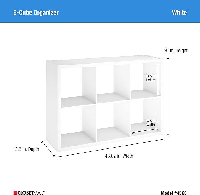 ClosetMaid 6 Cube Storage Shelf Organizer Bookshelf with Open Back, Vertical or Horizontal, Easy Assembly, Wood, White Finish - LeafyLoom