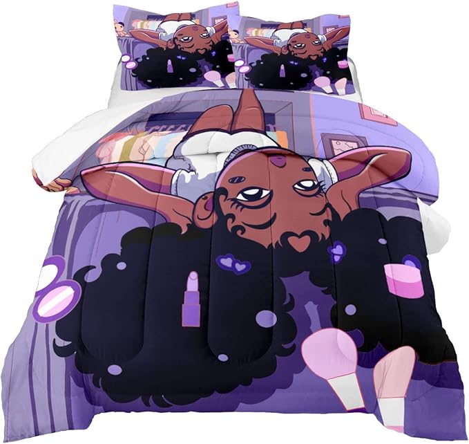 Black Girl Magic Comforter Set for Queen Bed Girls Queen Size Bedding Sets Purple African American Pattern Microfiber 3 Piece Quilt Set Gift for Black Women Girls, 1 Comforter + 2 Pillowcase - LeafyLoom