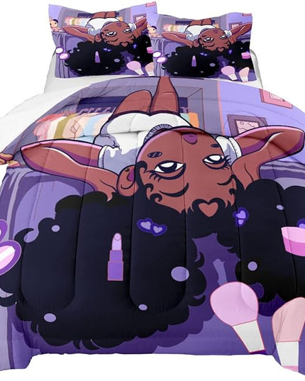 African American Black Girl Twin Bedding Set, Twin Bed Comforter Sets for Girls Black Girl Magic Comforter Set Purple Twin Size Cute 2 Piece Quilt Set, 1 Comforter + 1 Pillowcase - LeafyLoom