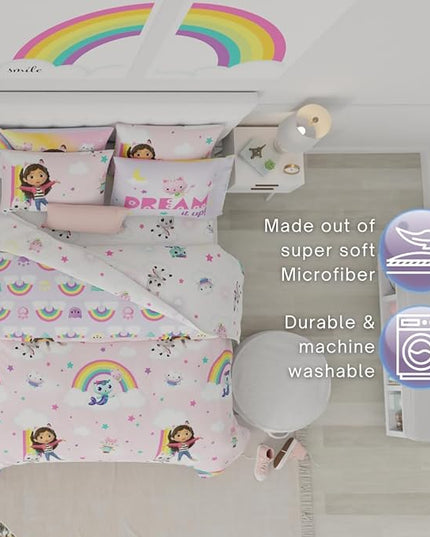 Franco Gabby's Dollhouse Kids Bedding Super Soft Comforter and Sheet Set with Sham, 7 Queen Size, (Official Licensed Product) - LeafyLoom