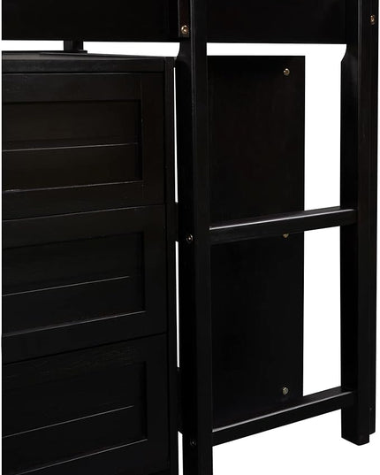 Twin Size Loft Bed with Slide and Storage Cabinets, Low Loft Bed Frame with Shelves for Kids and Teens, Wooden Loft Beds for Bedroom Guestroom, No Box Spring Needed, Espresso - LeafyLoom