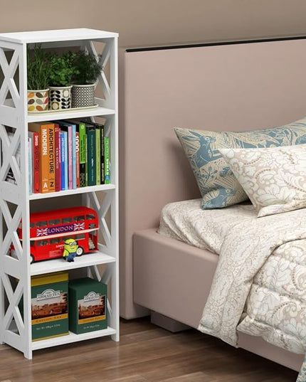 Small Bookcase - 5 Tier Small Bookshelves for Kids, Open Bookshelf, Book Storage Shelf Display Rack for Bathroom, Living Room, Bedroom, Office - White - LeafyLoom