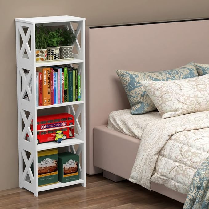 Small Bookcase - 5 Tier Small Bookshelves for Kids, Open Bookshelf, Book Storage Shelf Display Rack for Bathroom, Living Room, Bedroom, Office - White - LeafyLoom