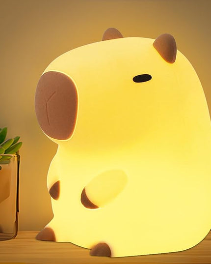 Capybara Night Light, Soft Silicone Capybara Lamp for Kids, Cute Capybara Gifts, Portable and Rechargeable Touch Control Kawaii Animal Lamp, Birthday Gifts for Boys Girls - LeafyLoom