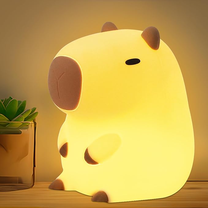 Capybara Night Light, Soft Silicone Capybara Lamp for Kids, Cute Capybara Gifts, Portable and Rechargeable Touch Control Kawaii Animal Lamp, Birthday Gifts for Boys Girls - LeafyLoom