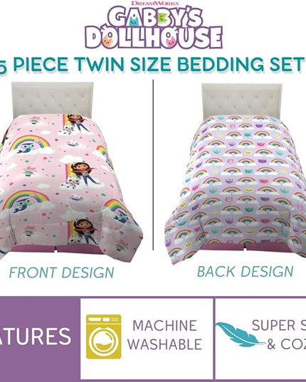 Franco Gabby's Dollhouse Kids Bedding Super Soft Comforter and Sheet Set with Sham, 5 Piece Twin Size, (Officially Licensed Product) - LeafyLoom