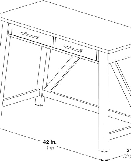 OSP Home Furnishings Milford Rustic 42 Inch Writing Desk with 2 Drawers and Burnished Decorative Hardware, Antique White - LeafyLoom