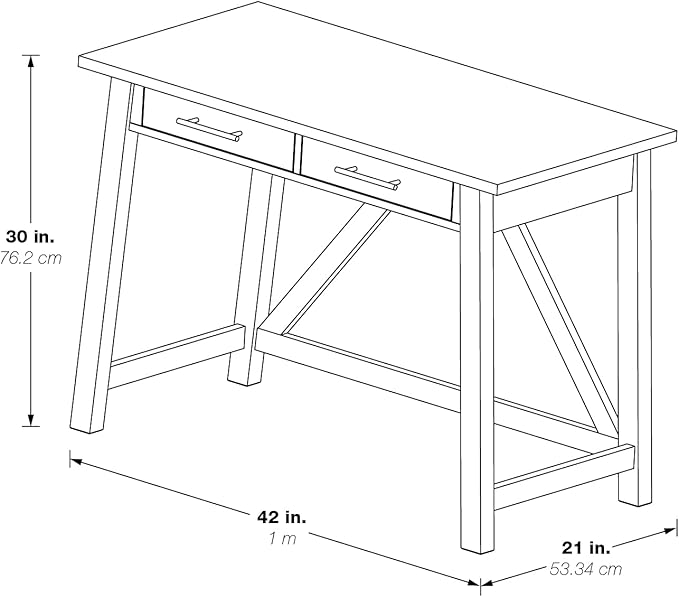 OSP Home Furnishings Milford Rustic 42 Inch Writing Desk with 2 Drawers and Burnished Decorative Hardware, Antique White - LeafyLoom