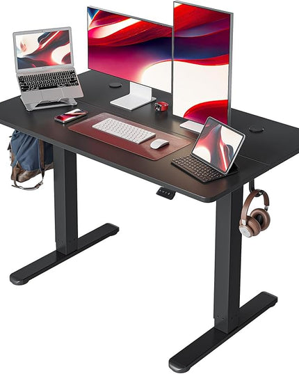 Cubiker 48 x 24 Inch Standing Desk, Stand up Height Adjustable Home Office Electric Table, Sit Stand Desk with Splice Board, Black Frame & Black Desktop - LeafyLoom