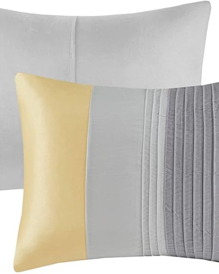 Madison Park Amherst Faux Silk Comforter Set-Casual Contemporary Design All Season Down Alternative Bedding, Matching Shams, Bedskirt, Decorative Pillows, King(104"x92"), Yellow, 7 Piece (MP10-2449) - LeafyLoom