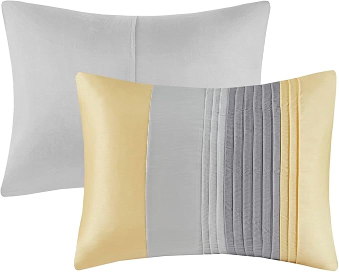 Madison Park Amherst Faux Silk Comforter Set-Casual Contemporary Design All Season Down Alternative Bedding, Matching Shams, Bedskirt, Decorative Pillows, King(104"x92"), Yellow, 7 Piece (MP10-2449) - LeafyLoom