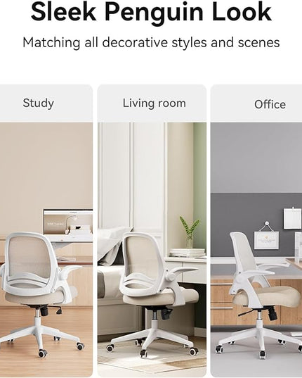 Hbada Office Chair, Desk Chair with Flip-Up Armrests and Saddle Cushion, Ergonomic Office Chair with S-Shaped Backrest, Swivel, Mesh, for Home and Office, Beige - LeafyLoom