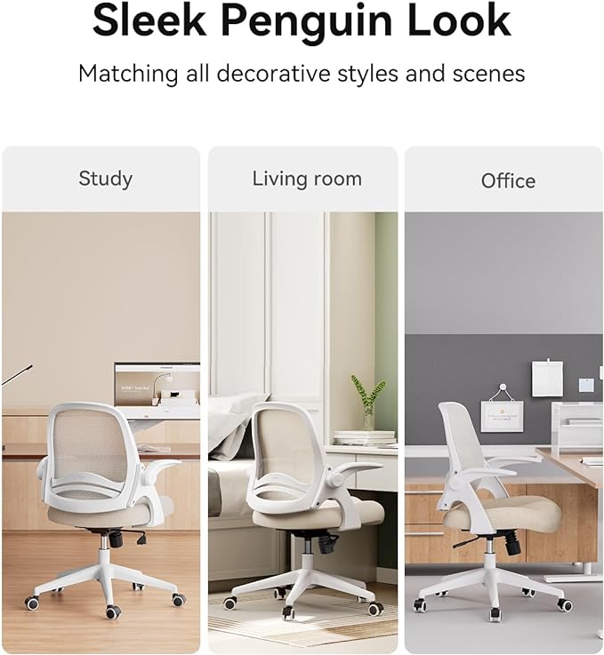 Hbada Office Chair, Desk Chair with Flip-Up Armrests and Saddle Cushion, Ergonomic Office Chair with S-Shaped Backrest, Swivel, Mesh, for Home and Office, Beige - LeafyLoom