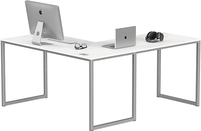 SHW Home Office 55-Inch Large L Shaped Corner Desk, 24" Deep, White - LeafyLoom