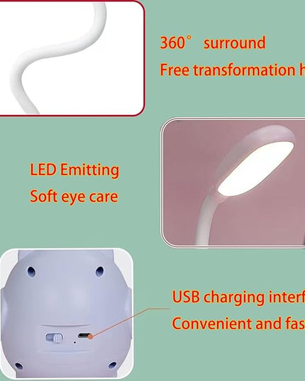 LED Desk Lamp for Kids, Mini Cute Owl Lamp Night Light, Foldable USB Rechargeable Reading Light Bedroom Children's Bedside Study (Pink) - LeafyLoom