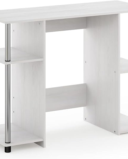 Furinno Jaya Computer Study Desk, White Oak/Stainless Steel - LeafyLoom