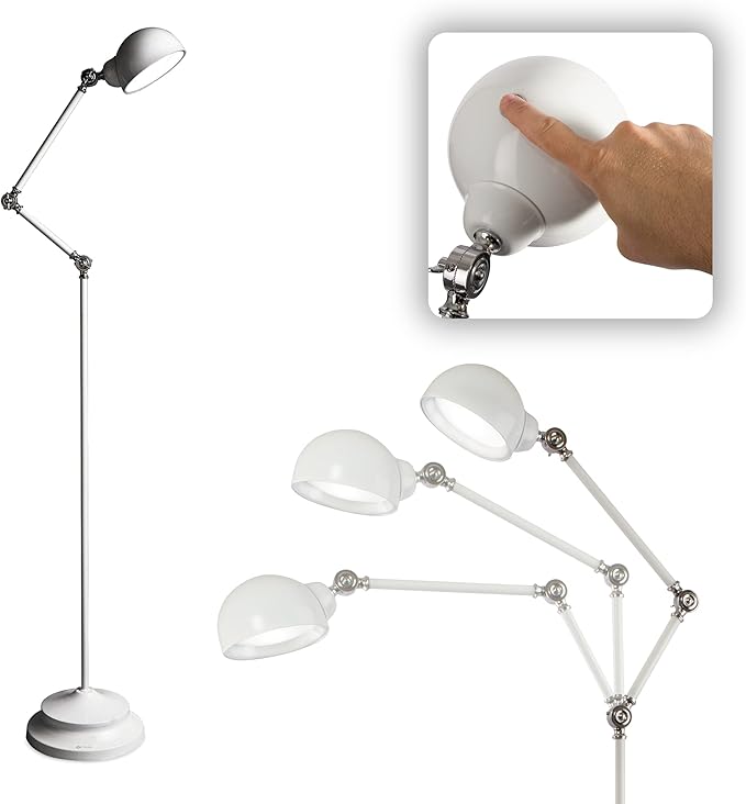 OttLite Pharmacy Adjustable LED Floor Lamp, Prevention Series - Designed to Reduce Eyestrain - 3-Point Adjustable Neck, 3 Brightness Settings with Touch Controls - Office Work, Reading & Studying - LeafyLoom