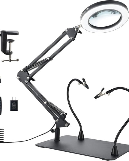 10X Magnifying Glass with Light, YOUKOYI 3-in-1 LED Magnifying Light, 3 Modes Stepless Dimming Magnifying Lamp with Magnetic Helping Hands & Heavy Duty Base Plate for Close Work Reading Repair Crafts - LeafyLoom