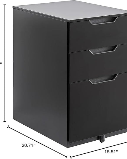 Amazon Basics 3 Drawer Mobile File Cabinet With Lock, Black, 20.71" D x 15.51" W x 24.29" H - LeafyLoom