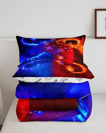 Ice Fire Dragon Comforter Set for Boys Teens Kids Gamer Games Room Decor Bedding Set Blue Red Gaming Gamepad Down Comforter ,Fairy Tale Animals Theme Room Decor 2Pcs Duvet Insert King Size,Soft - LeafyLoom